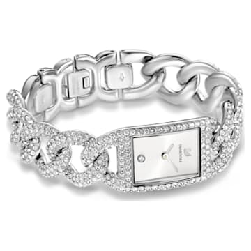 Cocktail horloge, Volledig pavé, Metalen armband, Zilverkleurig, Roestvrij staal - Swarovski, 5547617