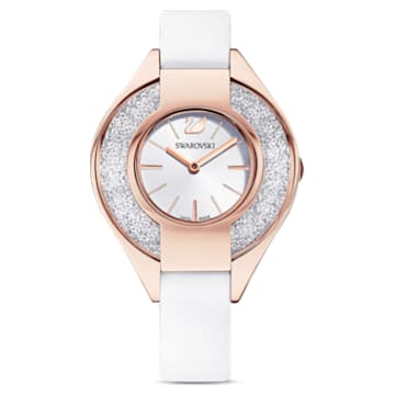 Crystalline Sporty horloge, Swiss Made, Lederen band, Wit, Roségoudkleurige afwerking - Swarovski, 5547635