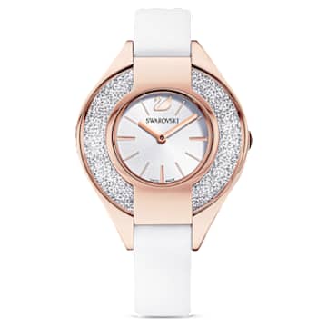 Zegarek Crystalline Sporty, Swiss Made, Skórzany pasek, Biały, Powłoka w odcieniu różowego złota - Swarovski, 5547635