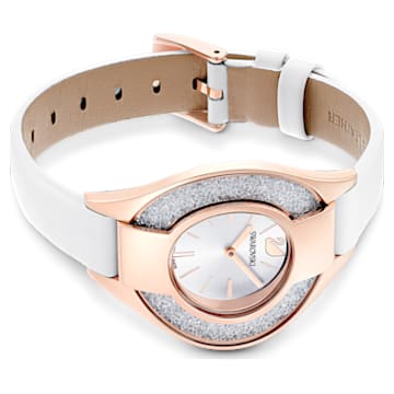 Crystalline Sporty watch, Leather strap, White, Rose-gold tone PVD - Swarovski, 5547635
