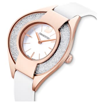 Reloj Crystalline Sporty, Correa de piel, Blanco, Acabado tono oro rosa - Swarovski, 5547635