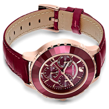Octea Lux Chrono watch, Leather Strap, Red, Rose gold-tone finish - Swarovski, 5547642