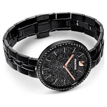 Ceas Cosmopolitan, Fabricat în Elveția, Brățară de metal, Negru, Finisaj negru - Swarovski, 5547646