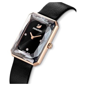 Uptown watch, Leather strap, Black, Rose gold-tone finish - Swarovski, 5547710