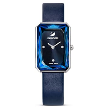 Uptown watch, Swiss Made, Leather strap, Blue, Stainless steel - Swarovski, 5547713