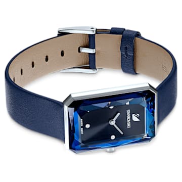 Uptown watch, Leather strap, Blue, Stainless steel - Swarovski, 5547713