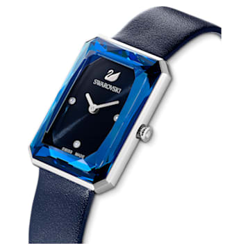 Uptown watch, Swiss Made, Leather strap, Blue, Stainless steel - Swarovski, 5547713