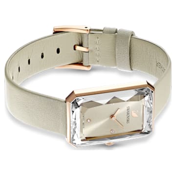 Uptown watch, Leather strap, Gray, Rose gold-tone finish - Swarovski, 5547716