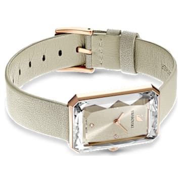 Uptown watch, Swiss Made, Leather strap, Grey, Rose gold-tone finish - Swarovski, 5547716