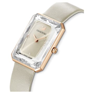 Uptown watch, Swiss Made, Leather strap, Grey, Rose gold-tone finish - Swarovski, 5547716