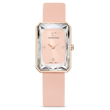 Uptown 腕表, 真皮表带, 粉红色, 玫瑰金色调润饰 - Swarovski, 5547719