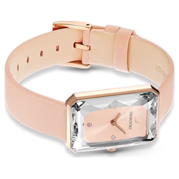 Uptown watch, Leather strap, Pink, Rose-gold tone PVD - Swarovski, 5547719