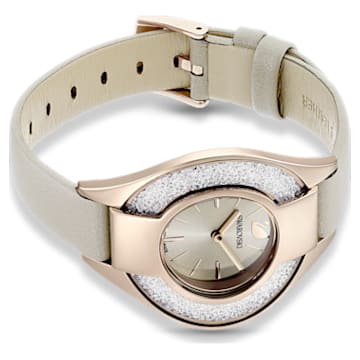 Crystalline Sporty watch, Swiss Made, Leather strap, Gray, Champagne gold-tone finish - Swarovski, 5547976