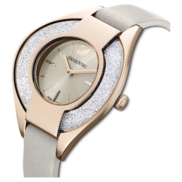 Reloj Crystalline Sporty, Correa de piel, Gris, Acabado tono oro champán - Swarovski, 5547976