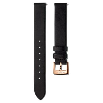 14mm watch strap, Leather, Black, Rose gold-tone finish - Swarovski, 5548136