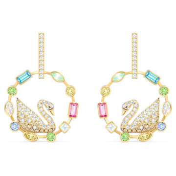 Rainbow drop earrings, Swan, Multicolored, Gold-tone plated - Swarovski, 5549051