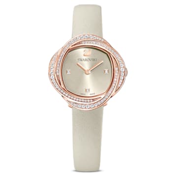 Crystal Flower watch, Leather strap, Gray, Rose gold-tone finish - Swarovski, 5552424