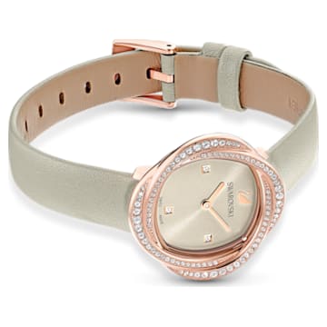 Zegarek Crystal Flower, Swiss Made, Skórzany pasek, Szary, Powłoka w odcieniu różowego złota - Swarovski, 5552424