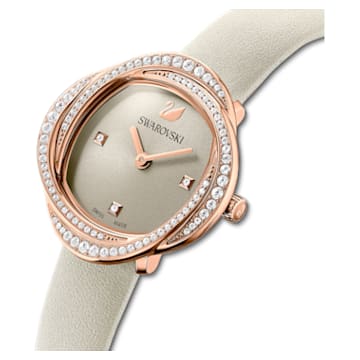 Crystal Flower watch, Leather strap, Gray, Rose gold-tone finish - Swarovski, 5552424