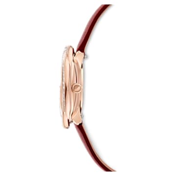 Relógio Crystal Flower, Fabrico suíço, Pulseira de couro, Vermelho, Acabamento em rosa dourado - Swarovski, 5552780