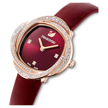 Crystal Flower watch, Leather strap, Red, Rose-gold tone PVD - Swarovski, 5552780