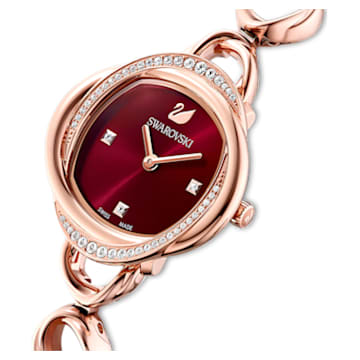 Crystal Flower watch, Swiss Made, Metal bracelet, Red, Rose gold-tone finish - Swarovski, 5552783