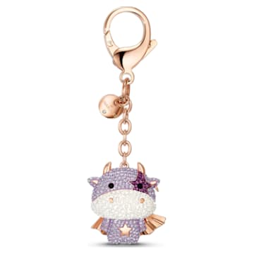 Zodiac bag charm, Ox, Purple, Rose gold-tone plated - Swarovski, 5552795