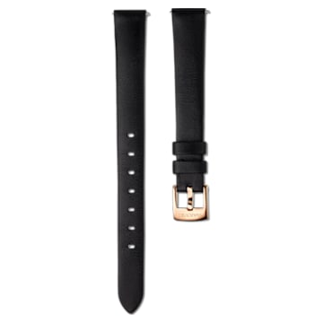 12mm watch strap, Leather, Black, Rose gold-tone finish - Swarovski, 5553217