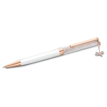 Crystalline Celebration 2021 ballpoint pen, Bow, White, Rose-gold tone plated - Swarovski, 5553339