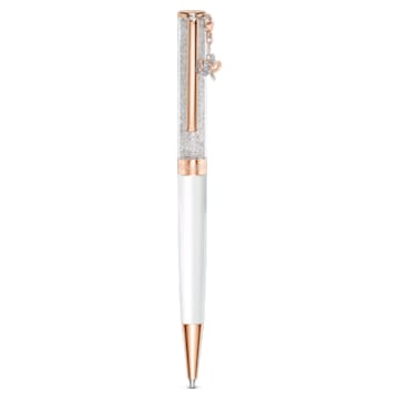 Crystalline Celebration 2021 ballpoint pen, Bow, White, White lacquered, Rose gold-tone plated - Swarovski, 5553339