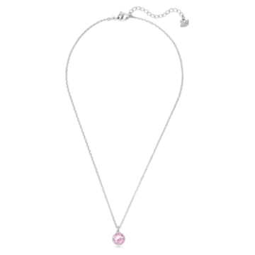 Birthstone pendant, Round cut, October, Pink, Rhodium plated - Swarovski, 5555794