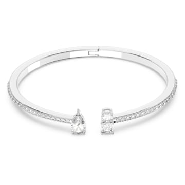 Mesmera Attract cuff, Mixed cuts, White, Rhodium plated
