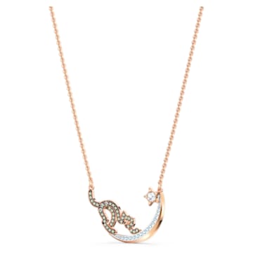 Cattitude necklace, Cat and moon, Multicolored, Mixed metal finish - Swarovski, 5558175