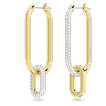 Time hoop earrings, Asymmetrical design, White, Mixed metal finish - Swarovski, 5558341