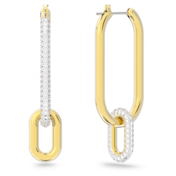 Time hoop earrings, Asymmetrical design, White, Mixed metal finish - Swarovski, 5558341