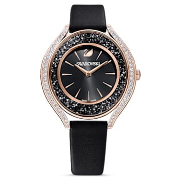 Reloj Crystalline Aura, Fabricado en Suiza, Correa de piel, Negro, Acabado tono oro rosa - Swarovski, 5558634