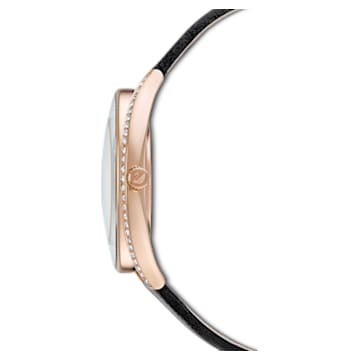Crystalline Aura watch, Leather strap, Black, Rose-gold tone PVD - Swarovski, 5558634