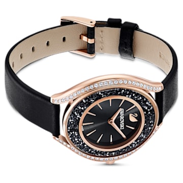 Reloj Crystalline Aura, Fabricado en Suiza, Correa de piel, Negro, Acabado tono oro rosa - Swarovski, 5558634