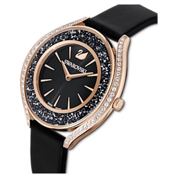Crystalline Aura watch, Leather strap, Black, Rose gold-tone finish - Swarovski, 5558634