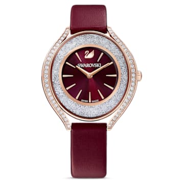 Crystalline Aura watch, Leather strap, Red, Rose gold-tone finish - Swarovski, 5558637