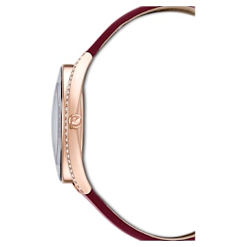 Montre Crystalline Aura, Bracelet en cuir, Rouge, Finition or rose - Swarovski, 5558637