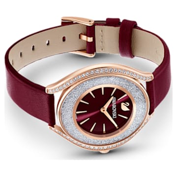 Crystalline Aura watch, Swiss Made, Leather strap, Red, Rose gold-tone finish - Swarovski, 5558637