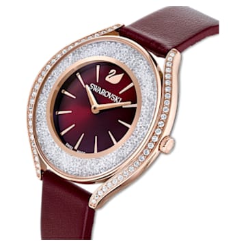 Montre Crystalline Aura, Bracelet en cuir, Rouge, Finition or rose - Swarovski, 5558637