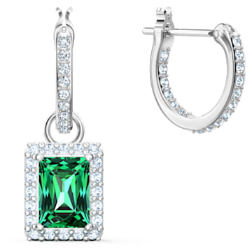 Angelic drop earrings, Rectangular cut, Green, Rhodium plated - Swarovski, 5559834