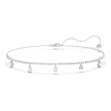 Tennis Deluxe 頸鍊, 混合式切割, 白色, 鍍白金色 - Swarovski, 5562084