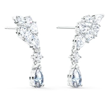 Tennis Deluxe earrings, Mixed crystals cut, Gray, Rhodium plated - Swarovski, 5562086