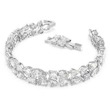 Tennis Deluxe Armband, Verschiedene Schliffe, Weiß, Rhodiniert - Swarovski, 5562088