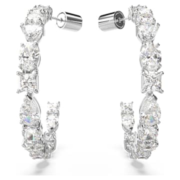Pendientes de aro Tennis Deluxe, Tallas mixtas, Blancos, Baño de rodio - Swarovski, 5562128