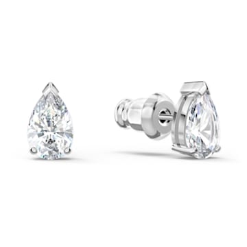Attract stud earrings, Drop cut, White, Rhodium plated - Swarovski, 5563121
