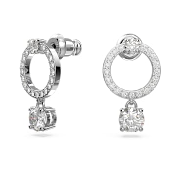 Attract earrings, Circular, White, Rhodium plated - Swarovski, 5563278
